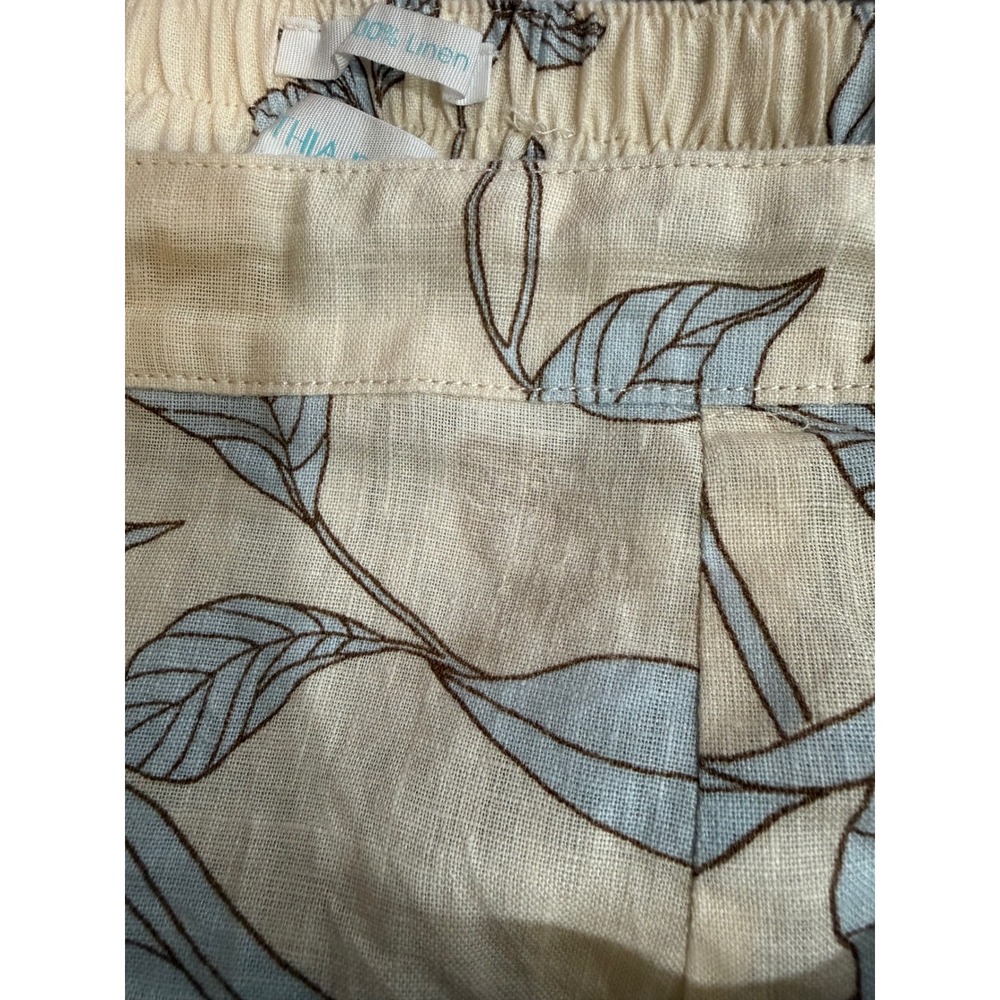 Cynthia Rowley 100% Linen Floral Wrap Midi Skirt Size Medium Blue Cream - Picture 12 of 13